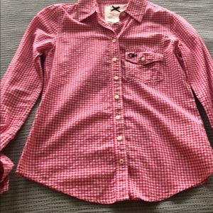 Golly Hicks red checkered button down shirt